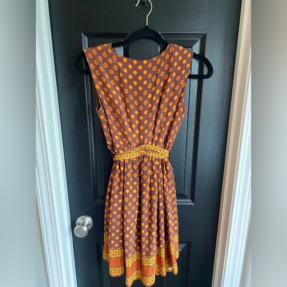 Anthropologie Anna Sui Silk Wrap Dress Brown Geometric Art Nouveau Boho-Size S - Picture 8 of 8